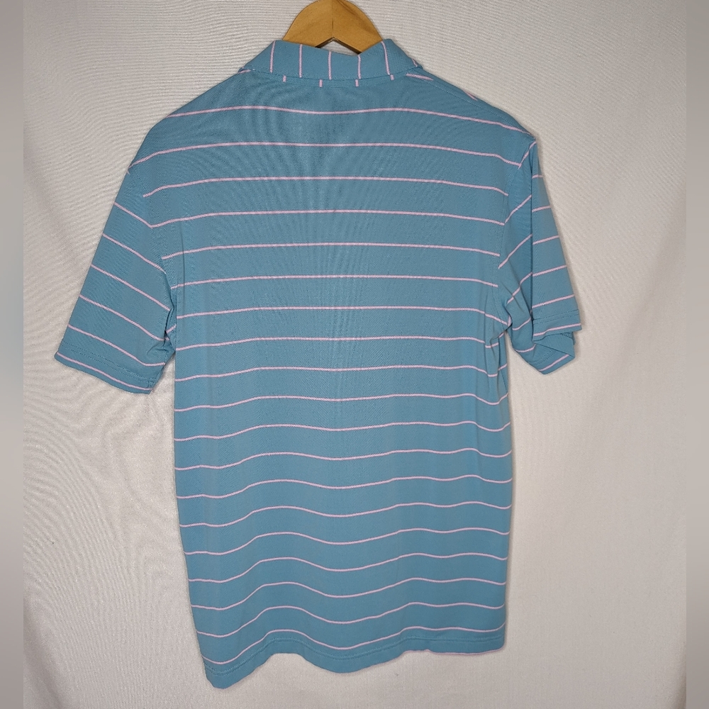 Peter Millar Summer Comfort Mens Sz Small Golf Polo Shirt Blue Pink Striped - Picture 3 of 8